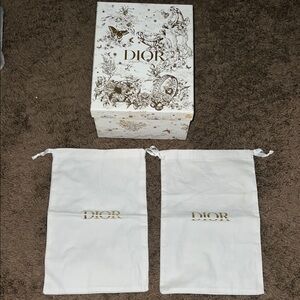 Dior Collectors White & Gold Floral Shoe Box &  Dust Bags